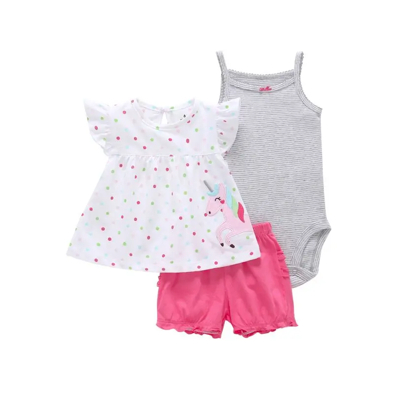 Комплект одежды для маленьких девочек, лето, мягкий хлопковый топ+ боди+ шорты, 3 предмета, детские костюмы, Ropa de bebe, детский комбинезон - Цвет: Style 19