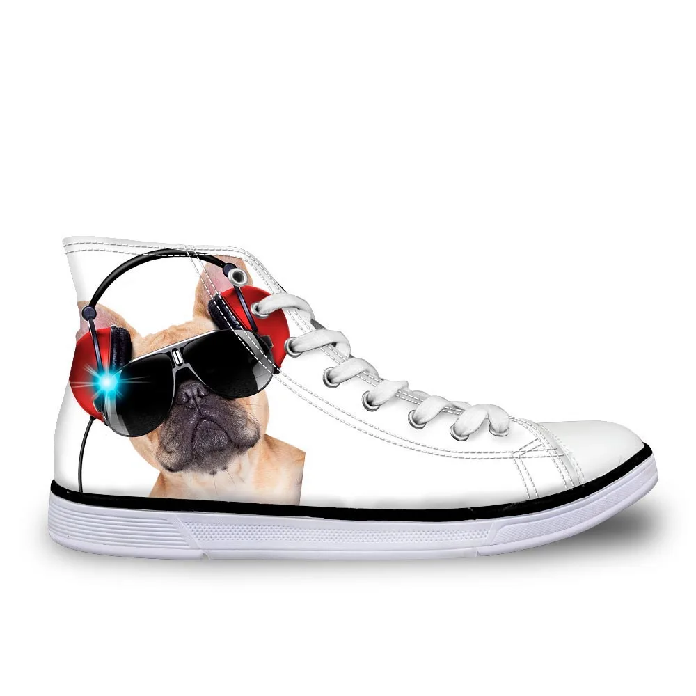 

Customized Cute 3D Dog Pug High Top Canvas Shoes Classic White Black Women Vulcanized Shoes Fashion Female Lace-up Flat Shoes