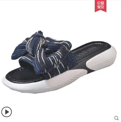 

Sandals female summer wear 2019 new soft bottom ins sports slip Korean thick bow net red slippers female free shipping