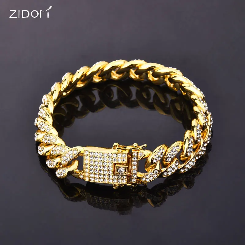 

Men Hiphop iced out bling bracelets AAA rhinestone 19cm long Miami cuban link chain bracelet fashion mens hip hop jewelry gifts