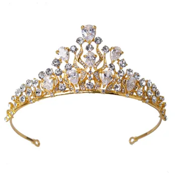 

Vista de luxo de casamento do ouro coroa liga Tiara de noiva barroco rainha rei coroa 18 K banhado a ouro strass Tiara Crown