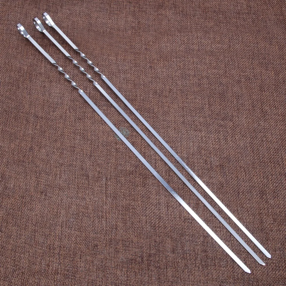 10 Pcs Stainless Steel Flat Meat Skewers For Outdoor BBQ Barbecue Accessories Skewer Roasting Fork Long inox