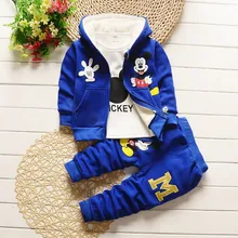 Livraison gratuite! 2016 nouveau épaissir hiver enfants coton 3 Pièce Définit Mickey Mouse Manteau À Capuchon Costumes bébé garçons vêtements set 1-4A