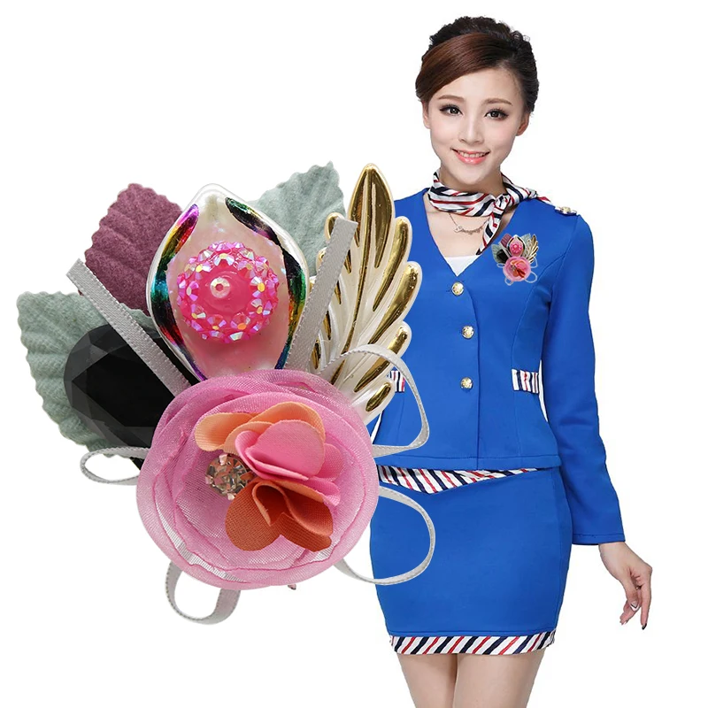 Fashion handmade fabric flower brooch acrylic Leather bottom brooches woman jewelry bride wedding corsage clothes accessories