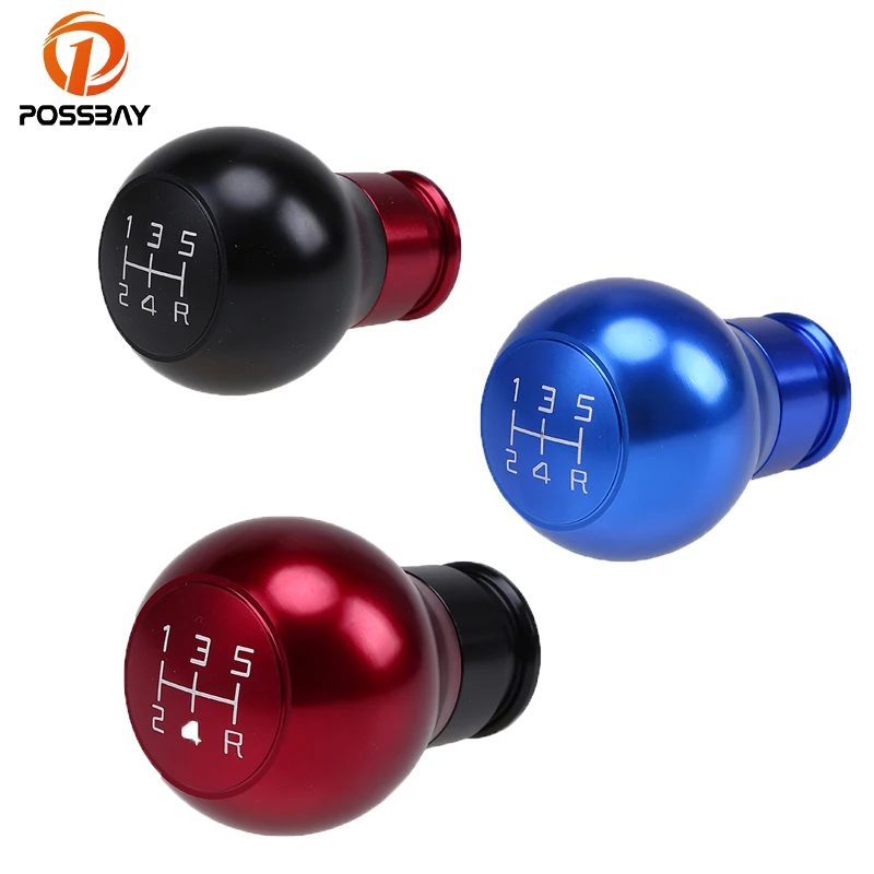 

POSSBAY 5 Speed Red Aluminum Car Manual Shift Knob Shifter Round Ball Blue Black Gear Hand Cover Shifter Lever Knobs