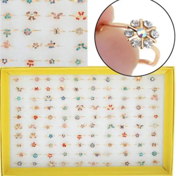 

2019 Real New Trendy Girls Party Anillos Wholesale Lots Children's Kids Crystal Birthstone Fashion Rings Display Hot[10pcs]