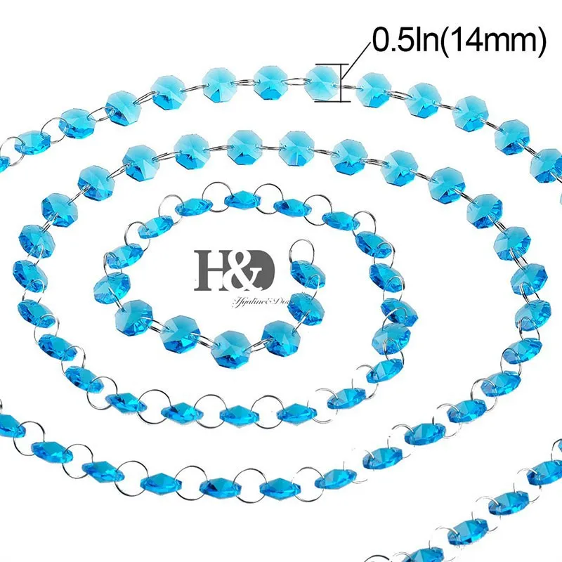 6,8 футов/лот Голубые Стеклянные Прозрачные 14 мм цепь из восьмиугольников освещение Люстра Запчасти гирлянда чакра спектры PrismsGarland цепь