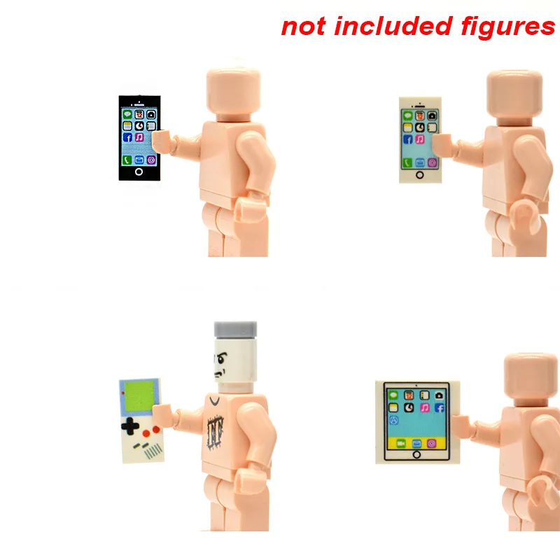 

10pcs/lot 1*2 Tiles Printed Mobile Phone Computer Game Console 2*2 Tablet MOC Building Blocks Bricks Toys for Children