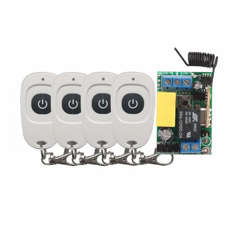 

AC220V 10A Wireless Mini Switch Relay Receiver Remote Controllers For Light switch With 4PCS White Transmitter