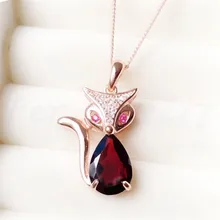 Ожерелье в виде лисы,, натуральный гранат, серебро 925 пробы, 8*12 мм, 3.5ct, драгоценный камень, ювелирные украшения# T16090931