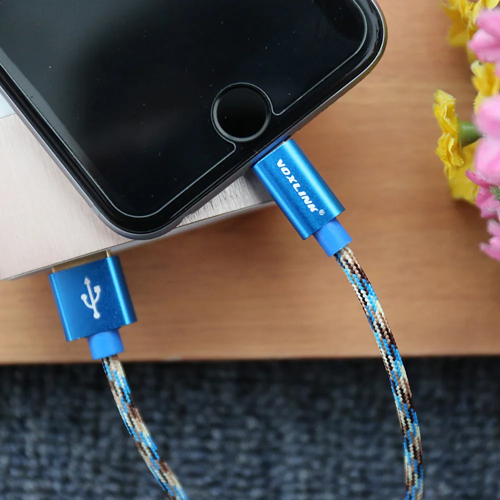 Para iphone 7 7 Plus cable usb VOXLINK 3 pack de Nylon trenzado de sincronización de datos cargador de Cable USB para iPhone 6 6 s Plus 5S iPad aire Mini