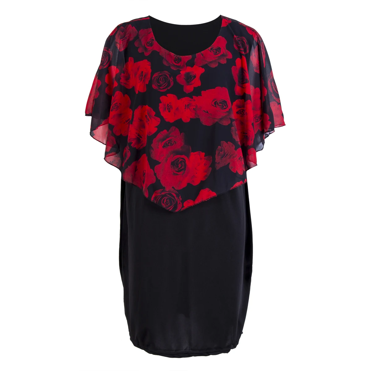 

Women Ladies Plus Size Evening Party Rose Chiffon Ruffles Mini Dress Floral