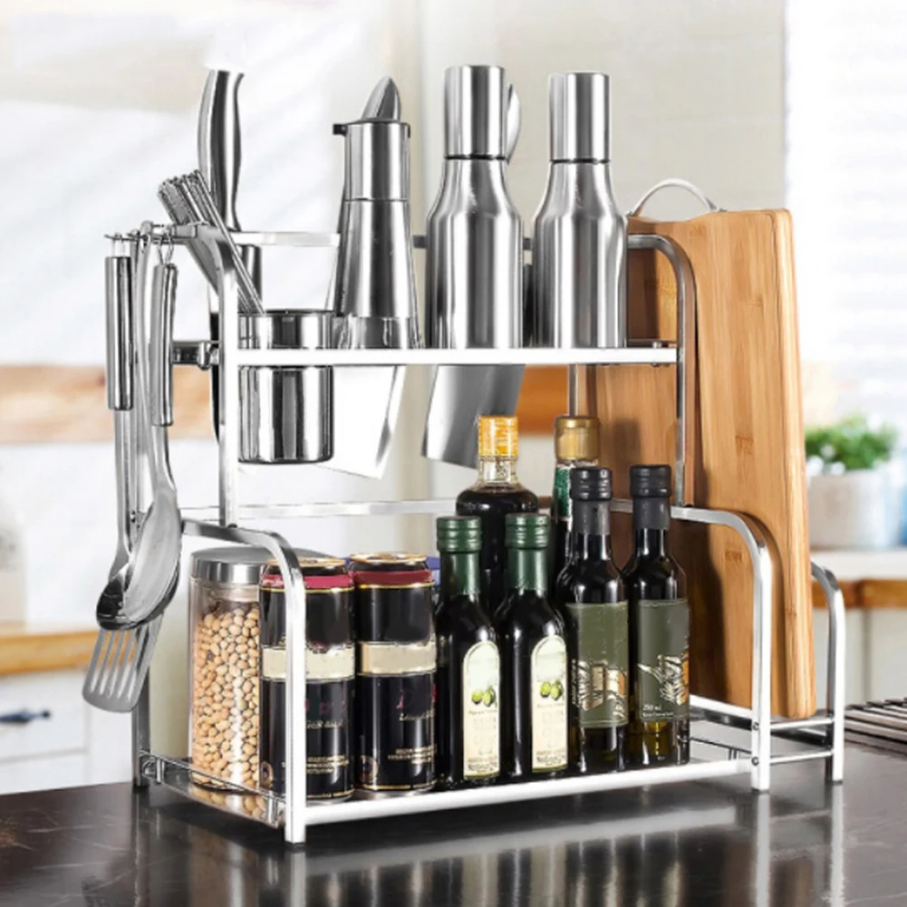 

Floor Type Kitchen Storage Rack Stand Shelf Stainless Steel Organizer Shelf Condiment Knife Chopping Board Holder Kitchen Gadget