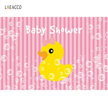 

Laeacco Baby Shower Backgrounds Pink Stripes Sweet Duck Bubble Family Party Banner Photography Backdrops Photocall Photo Studio