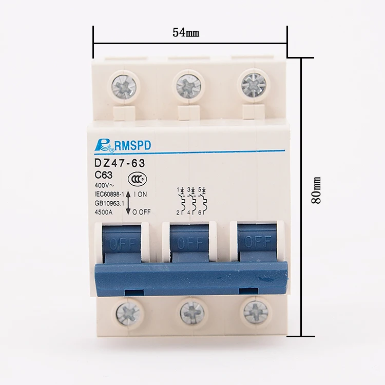 Атмосферный переключатель трехфазный Электрический Dz47 3p63a воздушный открытый Малогабаритный автоматический выключатель 380 В C45 почтовый пакет