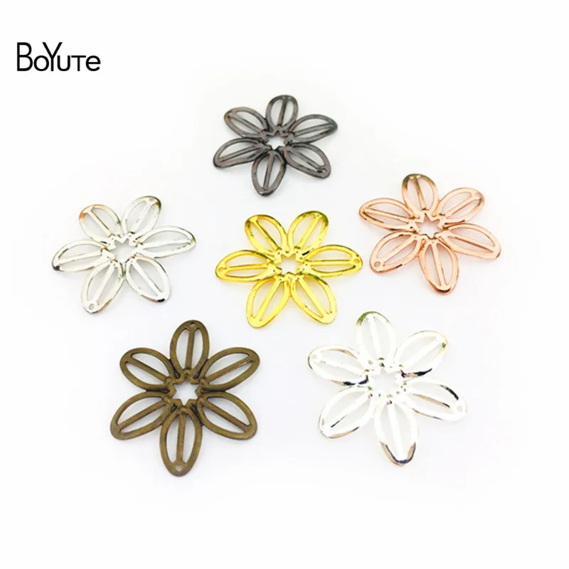 

BoYuTe 50Pcs 22MM 7 Colors Filigree Flower Charms Wholesale Stamping Brass Material DIY Jewelry Vintage Pendant Charms