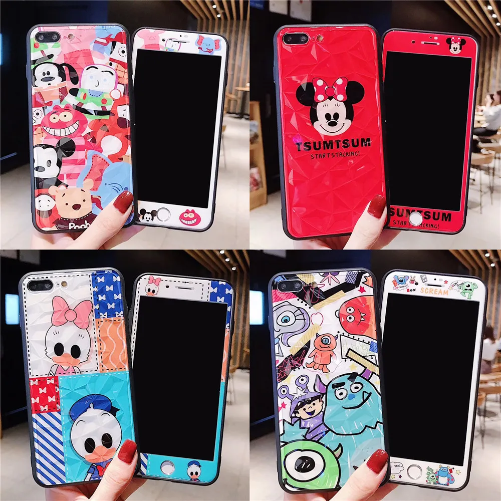 

Disneys Cartoon Screen film Protection Diamond shell Mickey Minnie Phone Case For iPhone XR XS MAX 7 8 Plus Luxury White Cover