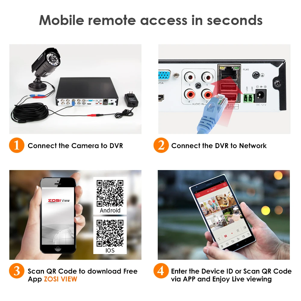  ZOSI 4 Channel AHD-720P DVRSecurity DVR Recorder with HDMIPlaybackInternet & Smartphone Remote Acce