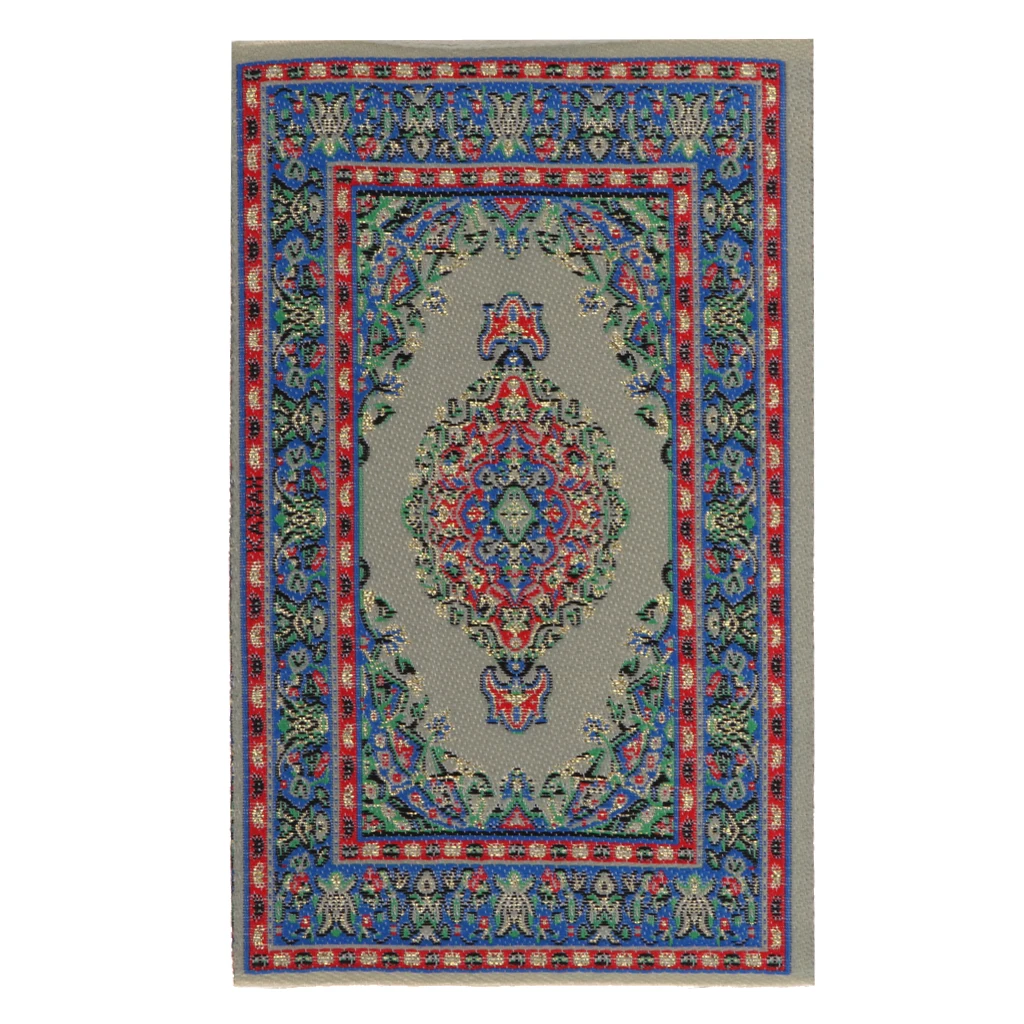 2pcs Turkish Style Carpet Area Rug for 1:12 Dolls House Any Rooms Door Decor Accessories Blue
