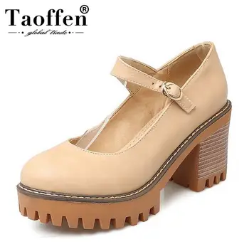 

TAOFFEN Size 33-43 Women High Heel Shoes Round Toe Solid Color Ankle Strap Thick Heel Pumps Party Daily Shoes Woman Footwear