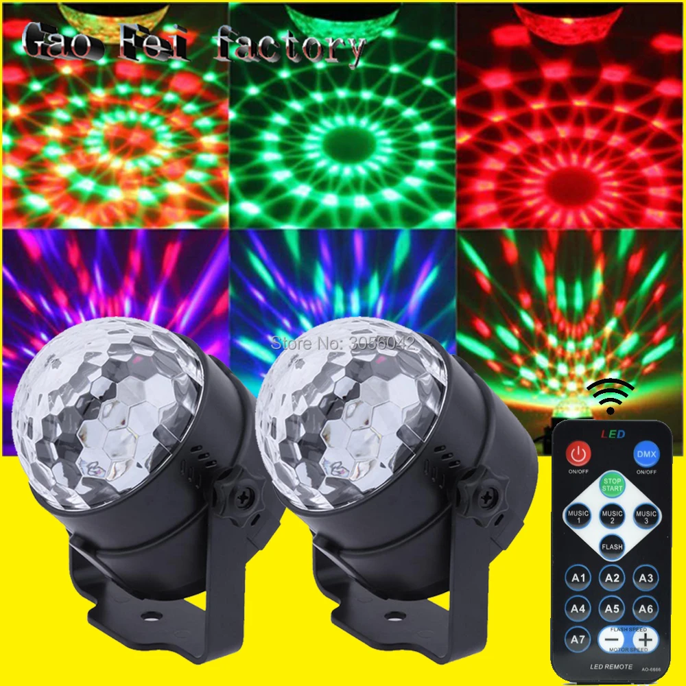 

2pcs/lot IR Remote Control Crystal Magic Ball Led Lamp 7 Sound Control Modes Stage Lighting