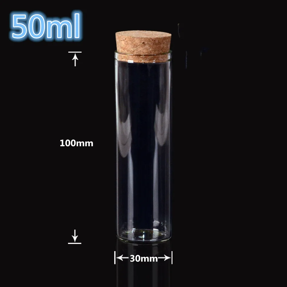 30*100mm 50ml Glass Bottles Vials Jars Test Tube With Cork Stopper