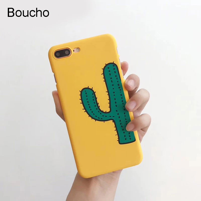 

Boucho Summer Cactus Plants Phone Case For iphone 8 Plus Case Lovely Cartoon Cover Ultra thin Hard PC Cases For iphone8 plus