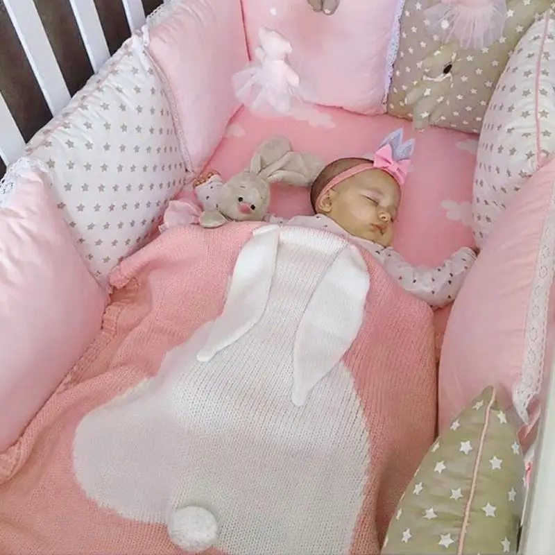

Cute Baby Blankets Rabbit Pattern Soft Warm Wool Swaddle Lovely Newborn Baby Bedding Props Baby Blankets