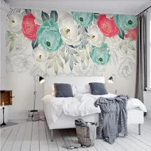 Custom wallpaper murals rural style hand-painted peony simple TV background high-grade silk material Custom wallpaper murals rural style hand-painted peony simple TV background high-grade silk material