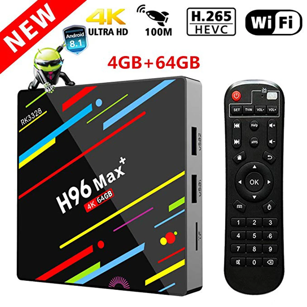 

H96 MAX TV Box Android 8.1 4GB RAM 64GB ROM RK3328 Quad Core 64 Bits Processor Support 3D/4K/2.4G/5G Dual Wifi Smart Set Top Box