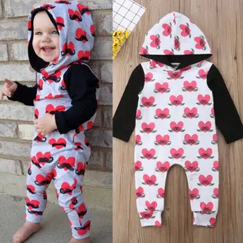 

2018 Autumn Infant Newborn Baby Boy Girls Love Heart Beard Print Long Sleeve Coverall Romper Jumpsuit Clothes Outfits
