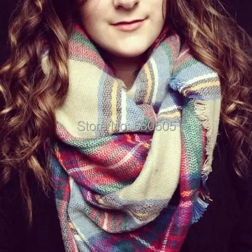 Women Lady Winter Infinity Blanket Oversized Shawl Plaid font b Tartan b font Scarf Wrap