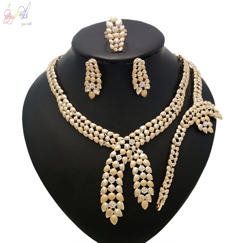 

YULAILI Wholesale Exquisite Jewelry Set Luxury Gold Color Nigerian Wedding African Beads Women Costume Accessories