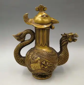 

China pure brass Seiko carving dragon teapot
