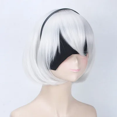 Nier Automata jorha 2B Косплей Костюм Аниме женская одежда Маскировка Костюм набор китайский размер Необычные Хэллоуин вечерние платья для девочек черное платье - Цвет: wig-hari hood-patch