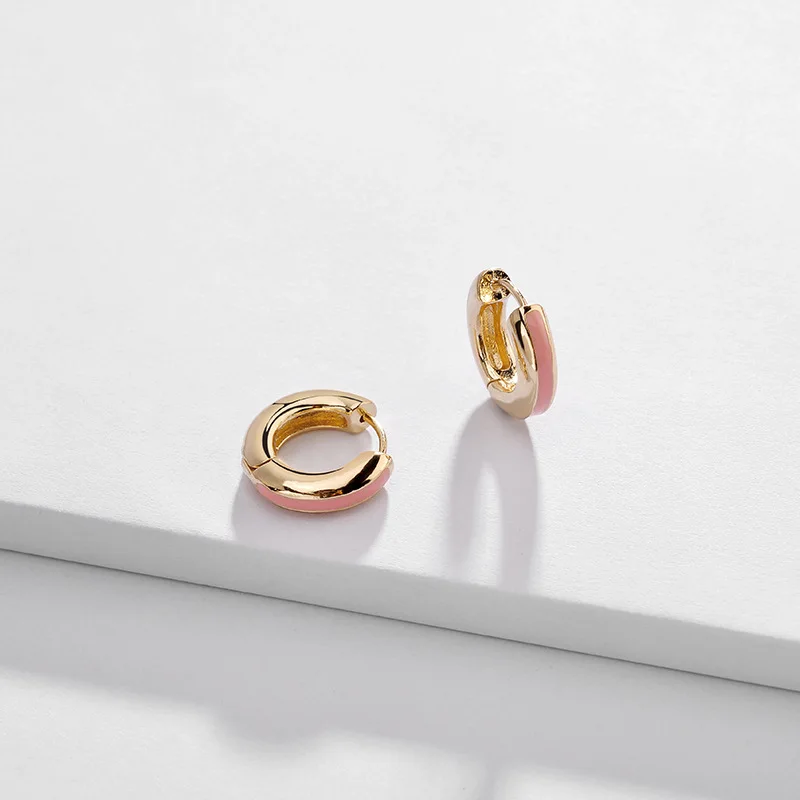 

Fashion Jewelry Gold Color Copper Mini Enamel Hoop Earrings Trendy Huggie Earrings for Women