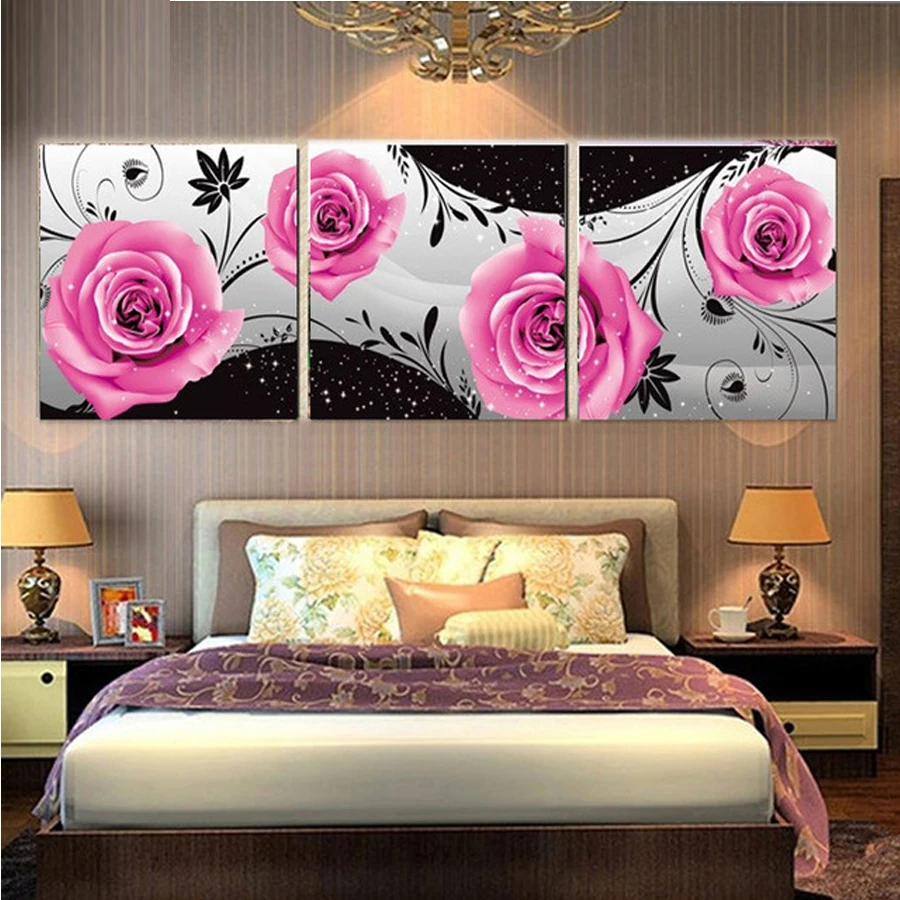 

DIY Diamond Painting Cross Stitch Kits Full Diamond Embroidery 5D Square Diamond Mosaic home Decor roses Flowers triptych HD009