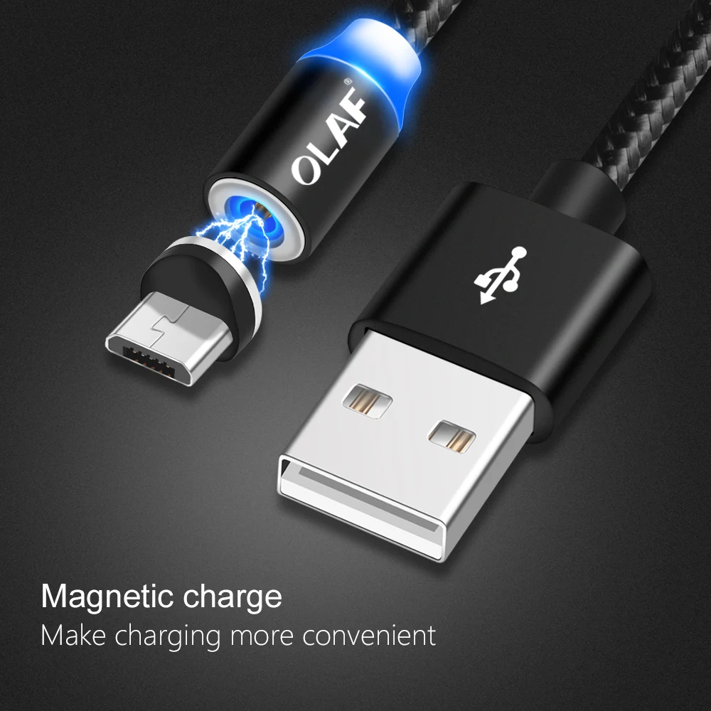 Olaf 2.4A светодиодный магнитный кабель для быстрой зарядки Micro usb type-C 1 м usb type C нейлоновый кабель для samsung S8 для iphone 7 X XR usb c