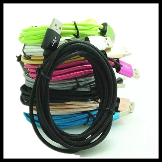 200 шт./лот 1 м/2 м 8pin Ткань Плетеный алюминиевый сплав Usb data Кабель для зарядки для iphone 5 5s 6 6s 7 plus