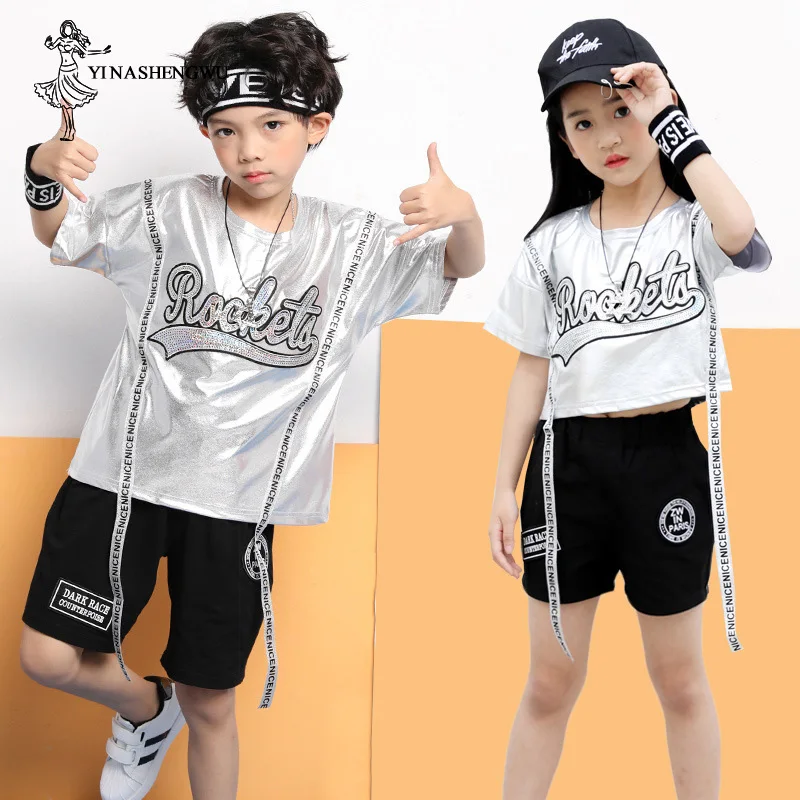 Jazz Dance Costumes for Girl Boy Street Dance Clothes Practice Set Performance Sequins Costume Female