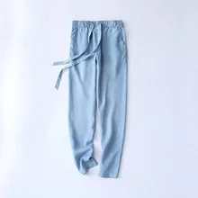 Летние женские джинсы с высокой талией размера плюс, джинсовые штаны-шаровары с эластичной резинкой на талии, Свободные повседневные брюки