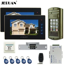 JERUAN NEW 7“ Video Door Phone doorbell Intercom System kit 2 Black Monitor + Metal Waterproof Access Password HD Mini Camera