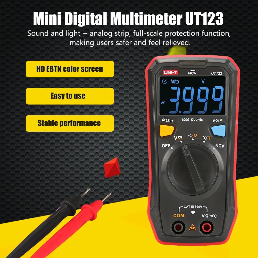 

Mini Digital Multimeter UT123 EBTN Color Screen Display AC/DC Voltage Current Temperature /NCV Tester