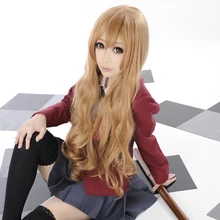 TIGRE DRAGÃO Toradora! Aisaka Taiga Peruca 80cm de Comprimento Linho Marrom Ondulado Resistente Ao Calor Cosplay Peruca Peruca + Cap