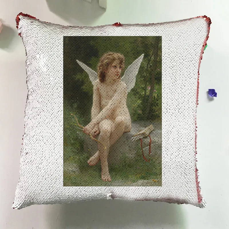 Modern Home Decor Chair Cushion Square Pillow Custom Reversible Sequin Pillowcase  Oil Painting Cushion Cover Lovely Children J038 (7)