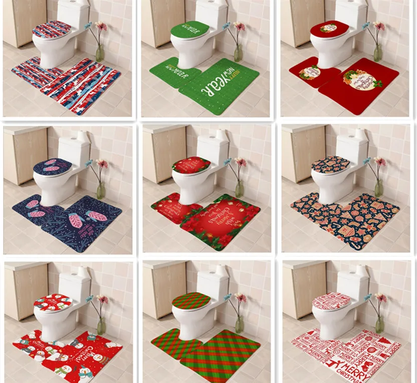 

3pcs Non-Slip Bath Mat Bathroom Kitchen Carpet Doormats Decor Flannel printed toilet three-piece toilet floor mat new