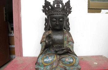 

Tibet Bronze Copper Cloisonne Sakyamuni Kwan-yIin Boddhisattva Buddha Statue