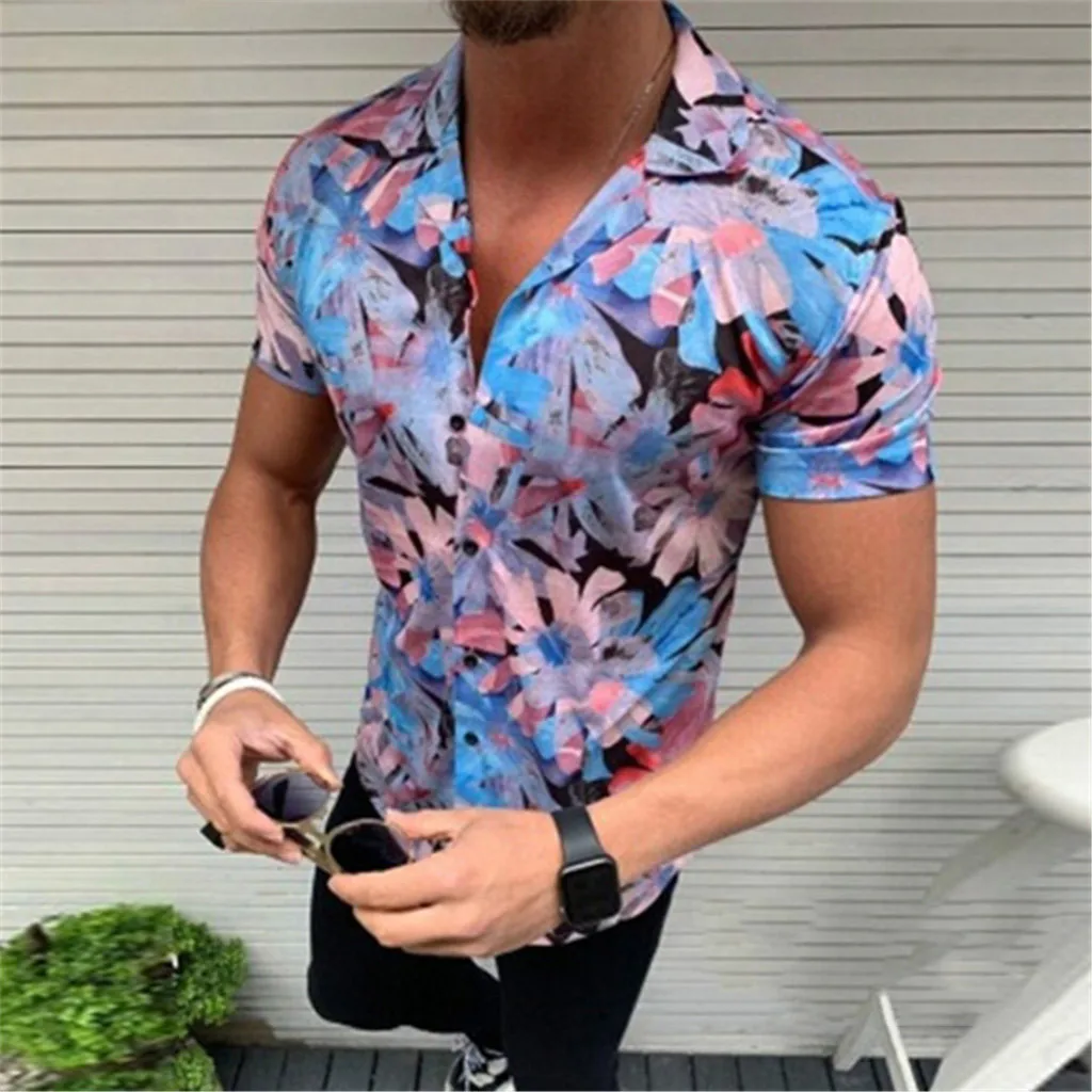 Летняя мужская блуза, рубашки, повседневные пляжные полосатые рубашки с принтом, Гавайские мужские рубашки с коротким рукавом, Рубашки, Топы, Camisas Hombre