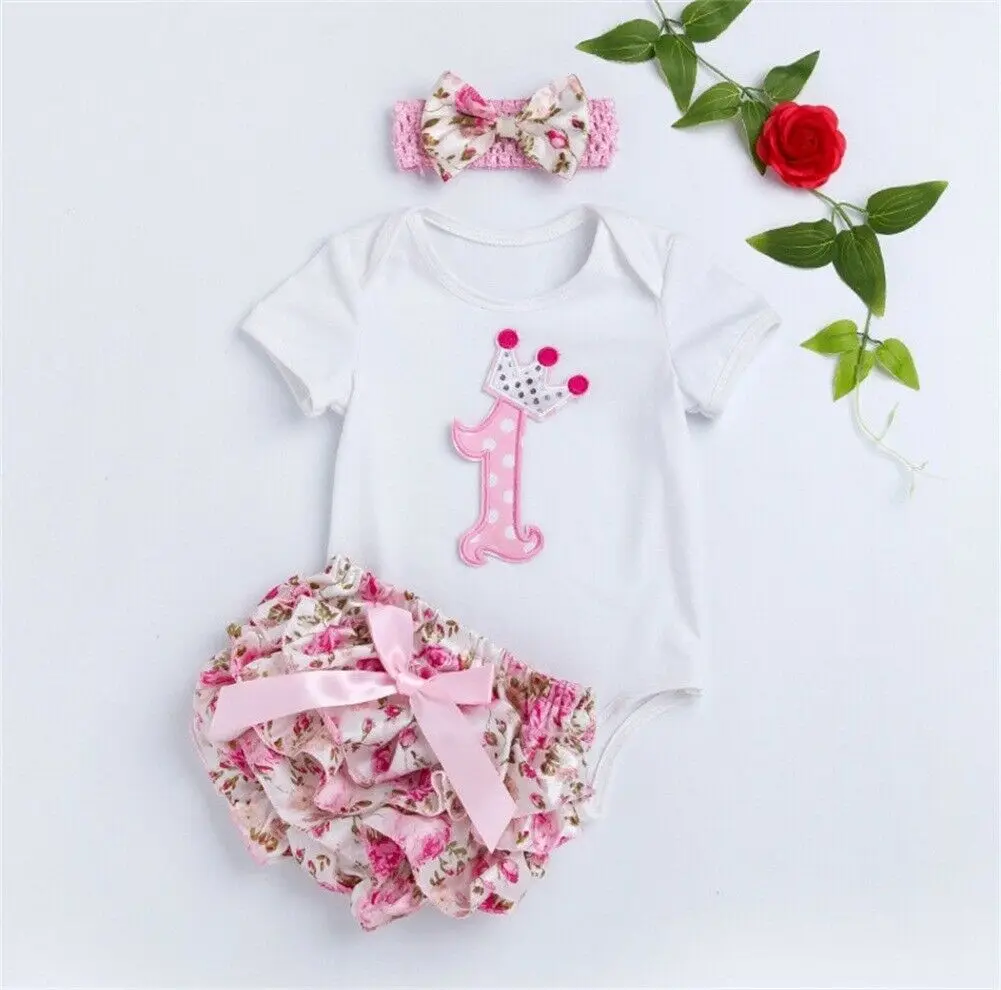 

2019 Newest Hot Newborn Infant Baby Girls 1st First Birthday Clothes Set Tutu Knickers & Romper Top Cake Smash Outfit