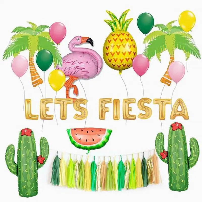 

Hawaii Party Flamingo Foil Balloons Cactus Helium Air Ballon Happy Birthday Decorations Kids Adult Event Summer Party Supplies